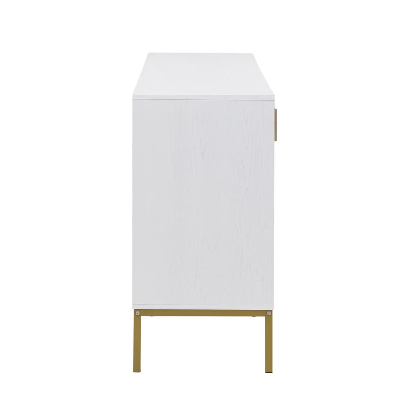 Buffet moderne blanc 4 portes texturés et accents dorés THRUKS