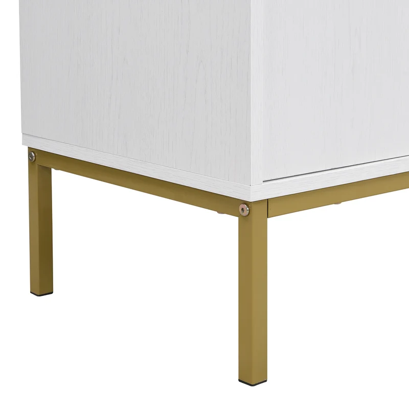 Buffet moderne blanc 4 portes texturés et accents dorés THRUKS