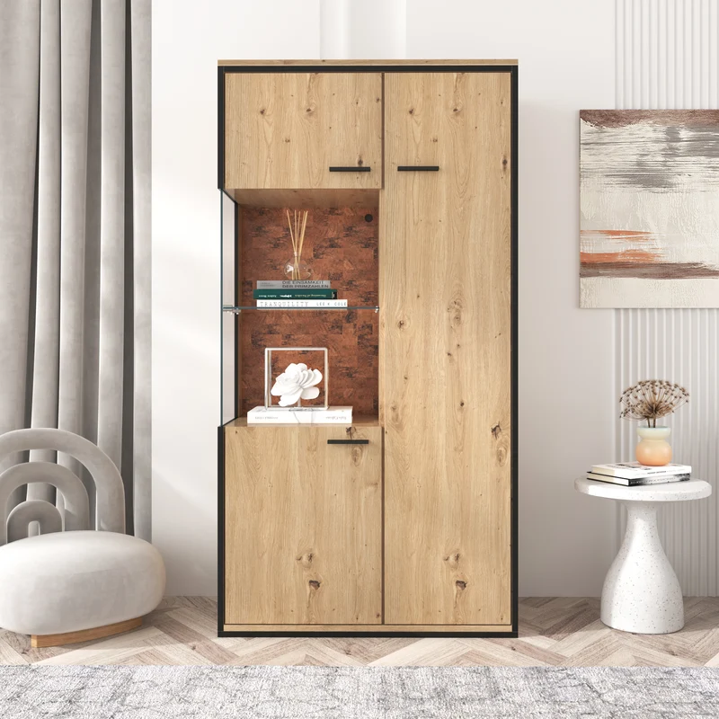 Buffet haut vitrine moderne avec éclairage LED 150Hx78Lx40Tcm TRICOKS