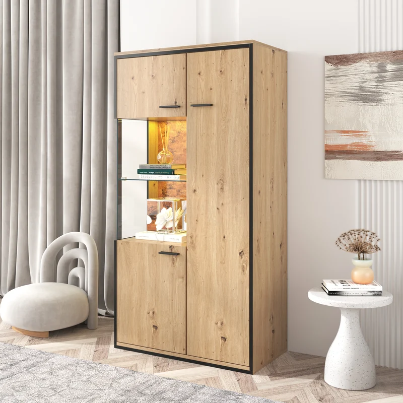 Buffet haut vitrine moderne avec éclairage LED 150Hx78Lx40Tcm TRICOKS