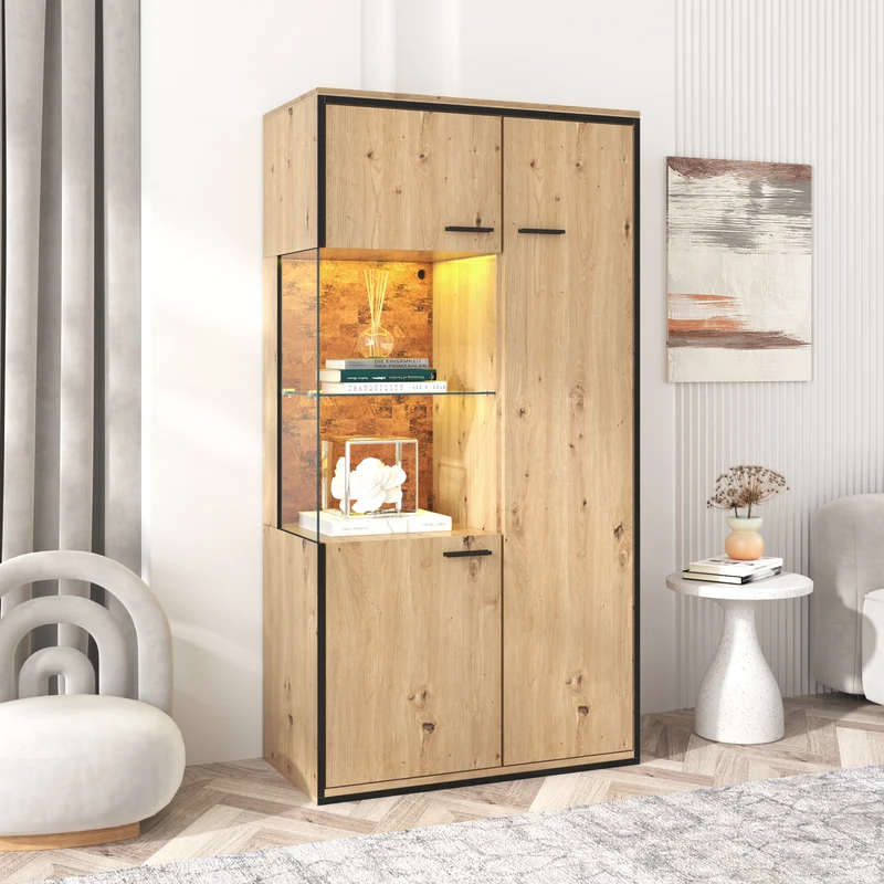 Buffet haut vitrine moderne avec éclairage LED 150Hx78Lx40Tcm TRICOKS