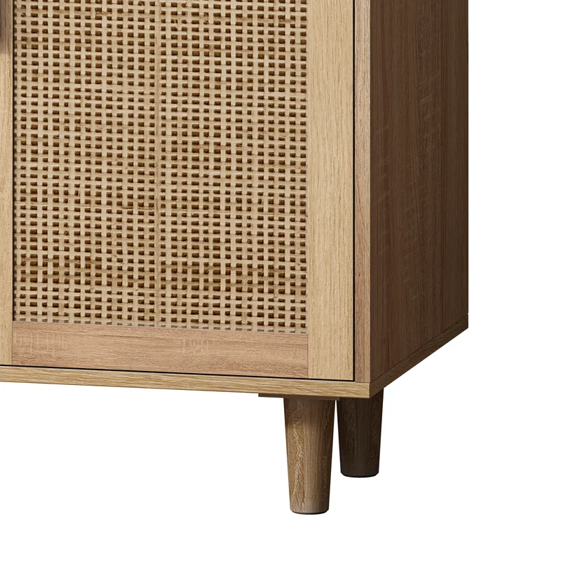 Buffet élégant effet bois nature 4 portes en rotin ECTOSYMB
