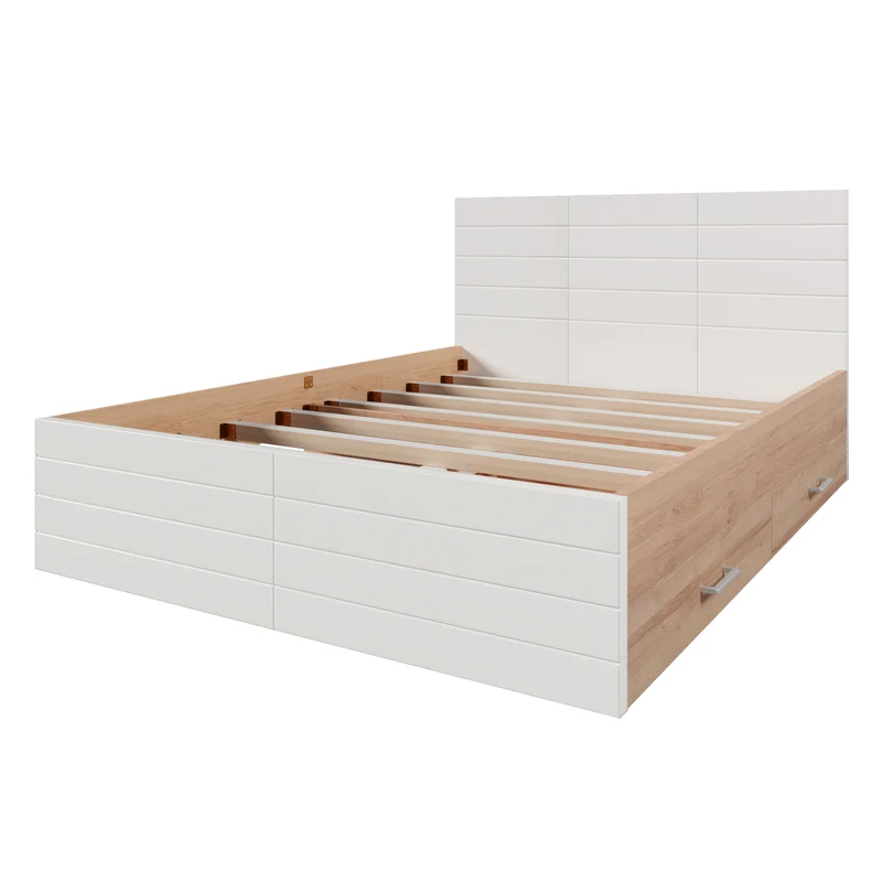 Cadre de lit queen blanc scandinave avec 2 tiroirs de rangement sous le lit 160*200cm (matelas non inclus) MRNA