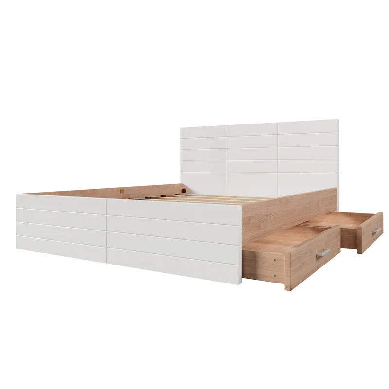 Cadre de lit queen blanc scandinave avec 2 tiroirs de rangement sous le lit 160*200cm (matelas non inclus) MRNA