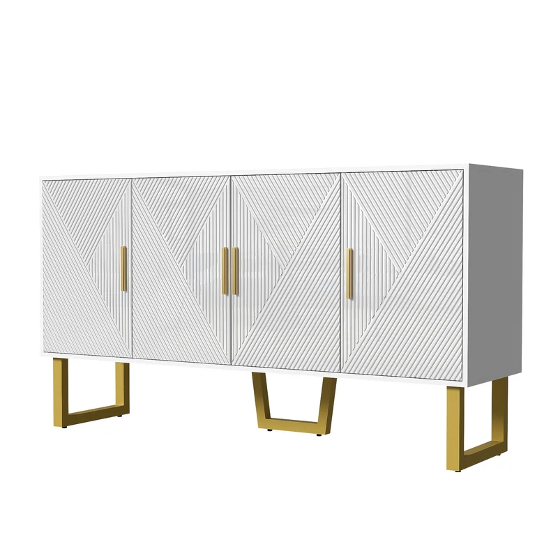 Buffet luxe blanc laqué portes texturées et accents dorées BOCAS