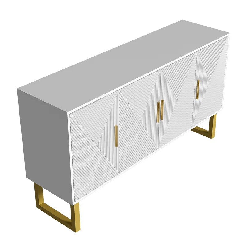 Buffet luxe blanc laqué portes texturées et accents dorées BOCAS