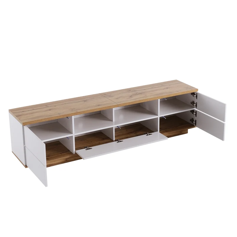 Meuble TV moderne bicolore effet bois et blanche avec 5 portes DIKE
