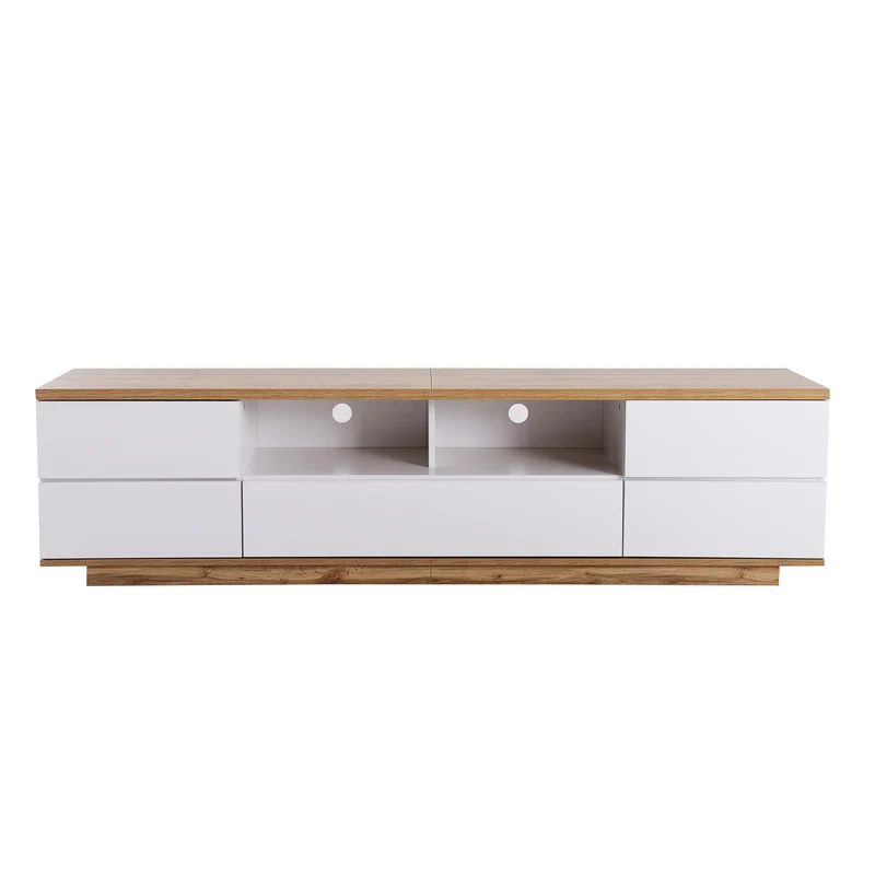 Meuble TV moderne bicolore effet bois et blanche avec 5 portes DIKE