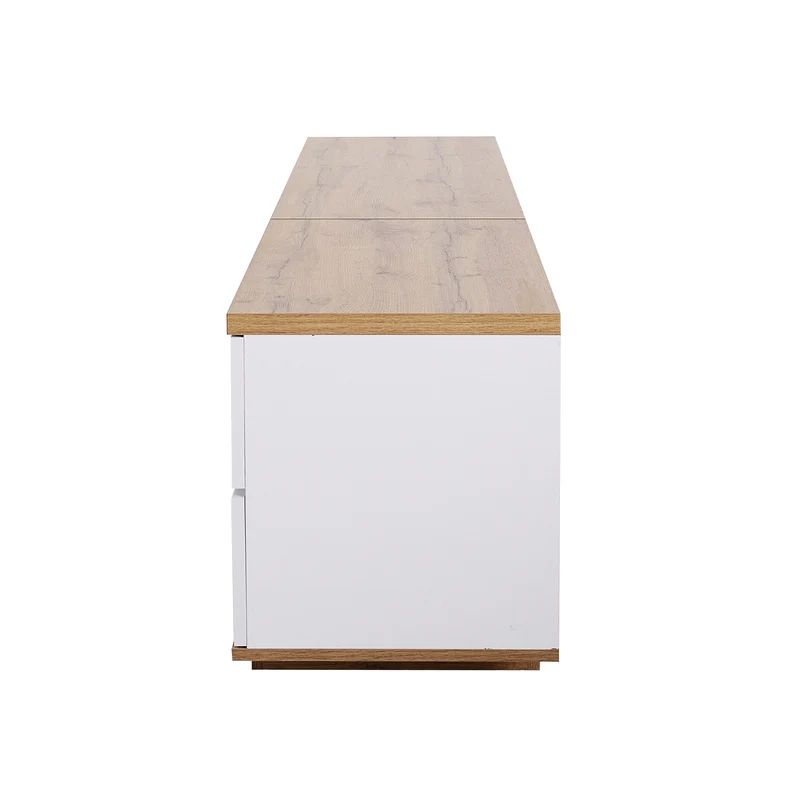Meuble TV moderne bicolore effet bois et blanche avec 5 portes DIKE