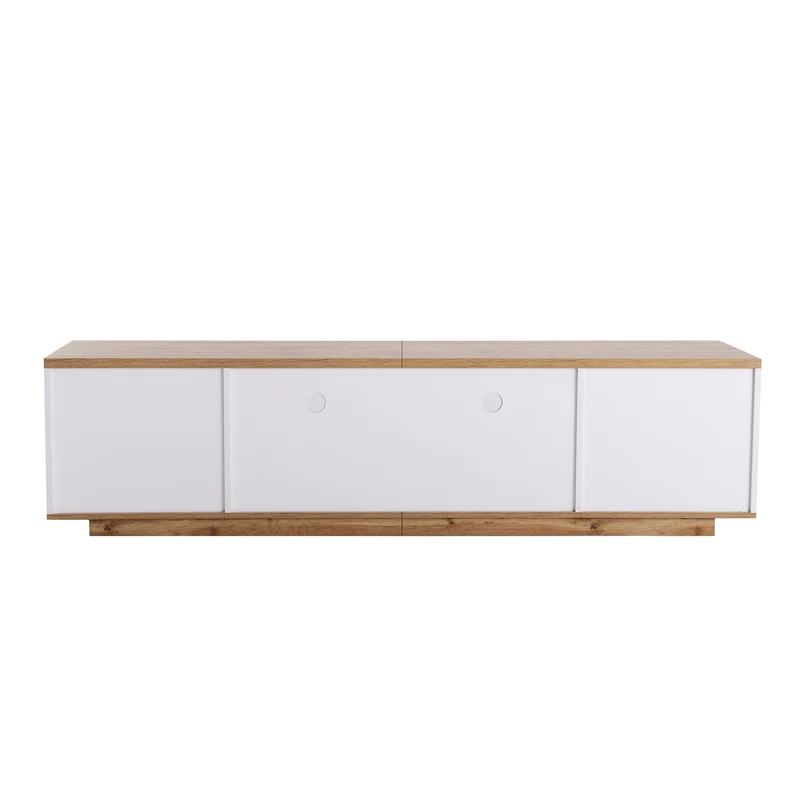 Meuble TV moderne bicolore effet bois et blanche avec 5 portes DIKE
