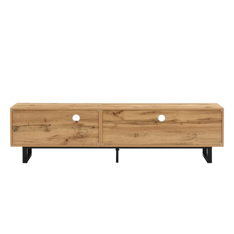 Meuble TV effet bois et gris avec LED cloison en verre INPHE