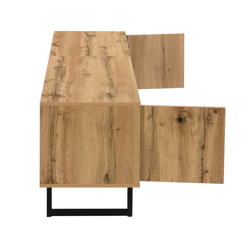 Meuble TV effet bois et gris avec LED cloison en verre INPHE