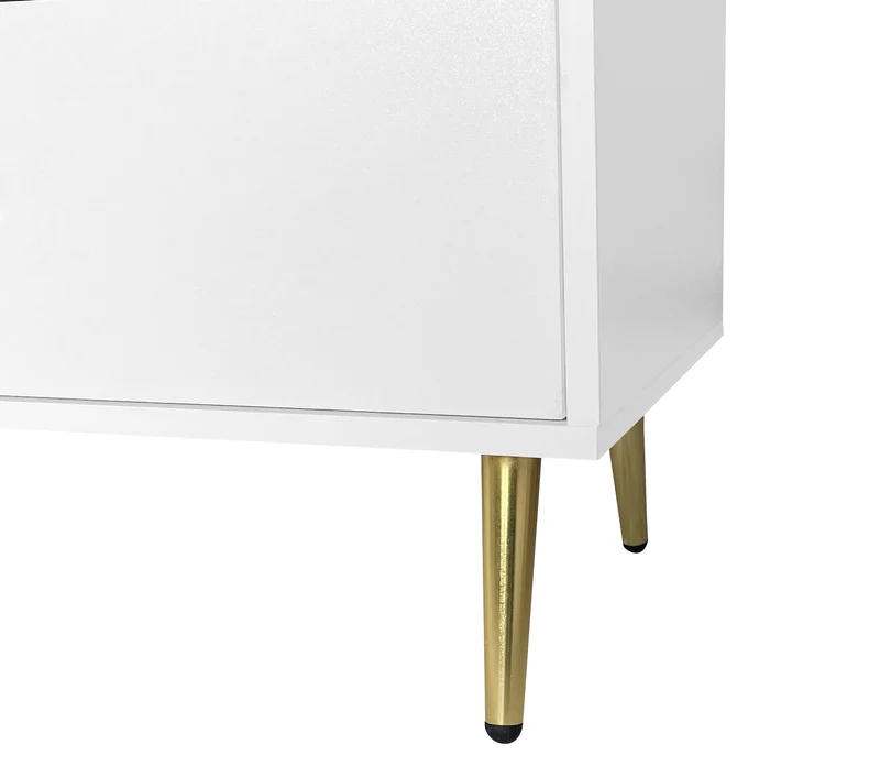 Buffet commode blanc 7 tiroirs poignées et pieds dorées STESQEKS