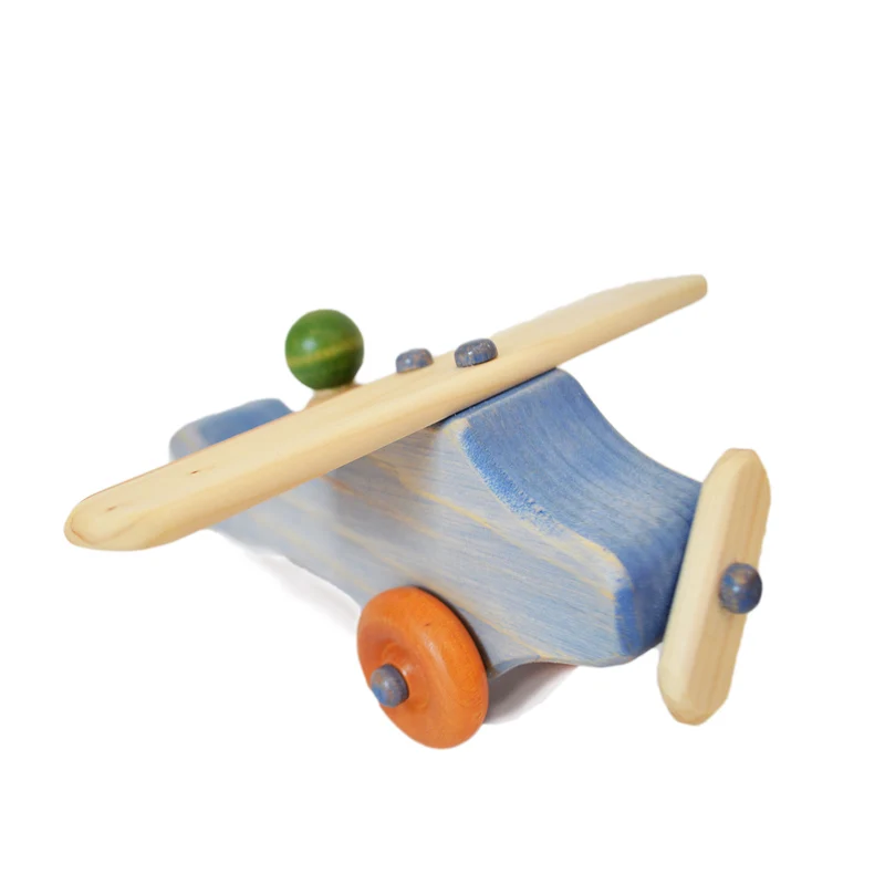 Avion en bois + pilote - Bleu