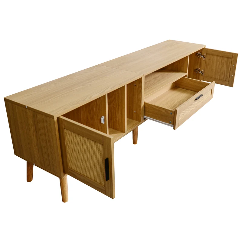 Meuble TV effet bois décoration en rotin 2 portes et un tiroir 180cm BRAVVANS