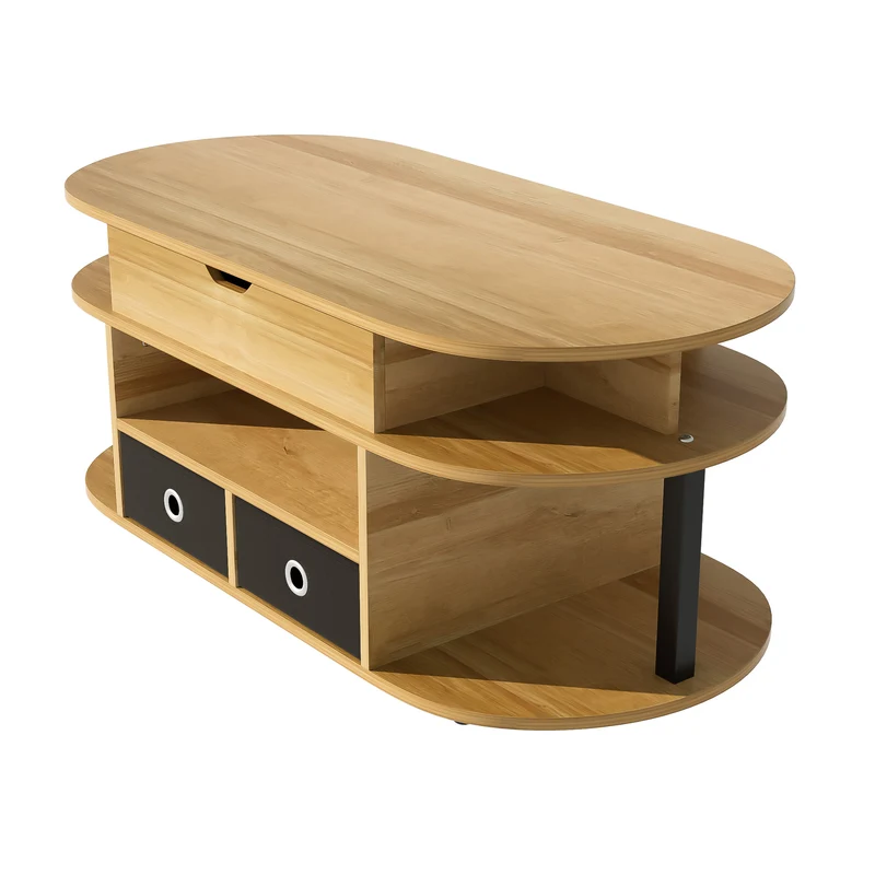 Table basse revelable effet bois rangement et tiroirs en tissu noir 105*50cm PHAHRAIRS