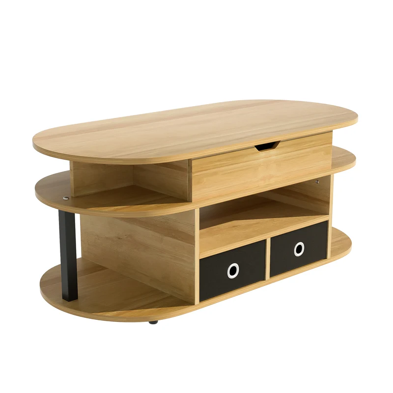 Table basse revelable effet bois rangement et tiroirs en tissu noir 105*50cm PHAHRAIRS