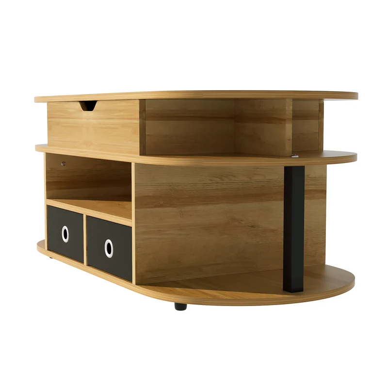Table basse revelable effet bois rangement et tiroirs en tissu noir 105*50cm PHAHRAIRS
