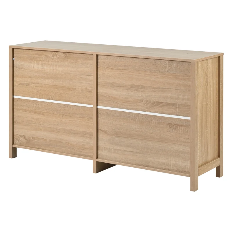 Buffet effet bois avec 4 portes en rotin synthétique et poignées métalliques DREQE
