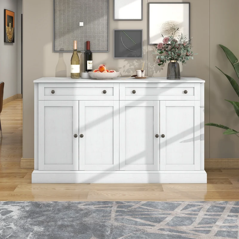 Grand buffet blanc moderne avec 4 portes et 2 tiroirs BHONPHAIT
