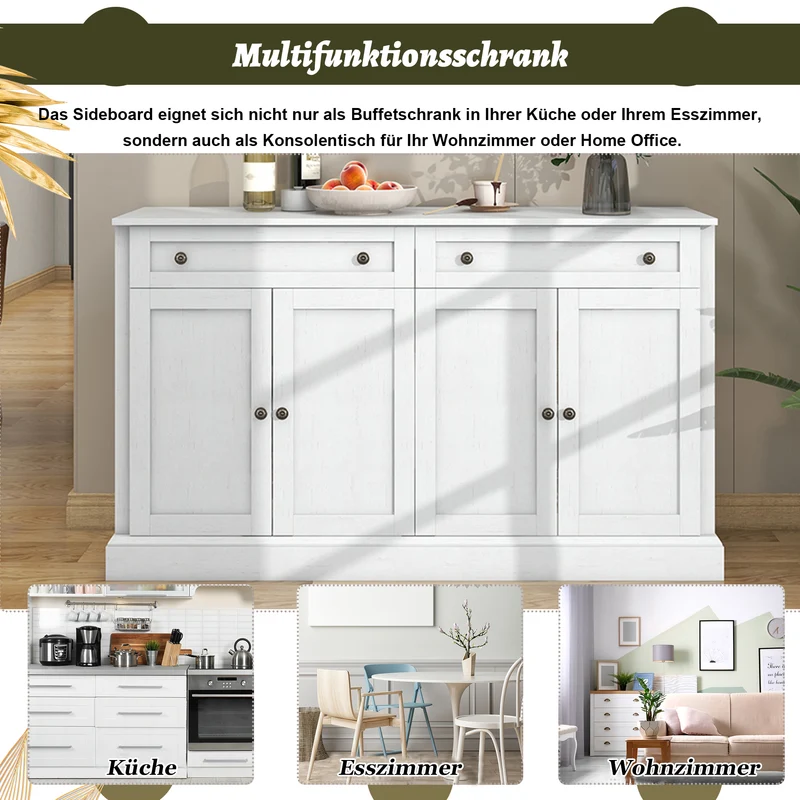Grand buffet blanc moderne avec 4 portes et 2 tiroirs BHONPHAIT