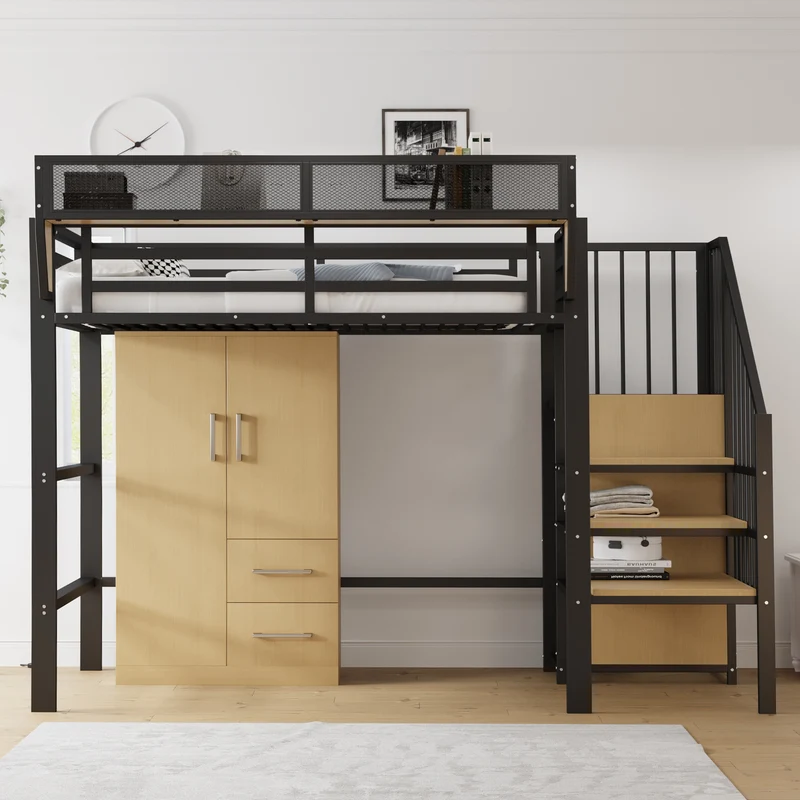 Armoire effet bois naturel avec double porte, et 2 tiroirs 70x40x135cm WAXINGHORN