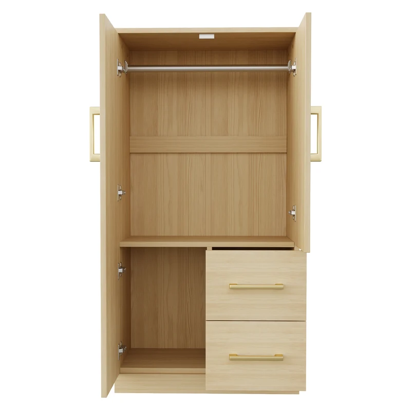 Armoire effet bois naturel avec double porte, et 2 tiroirs 70x40x135cm WAXINGHORN