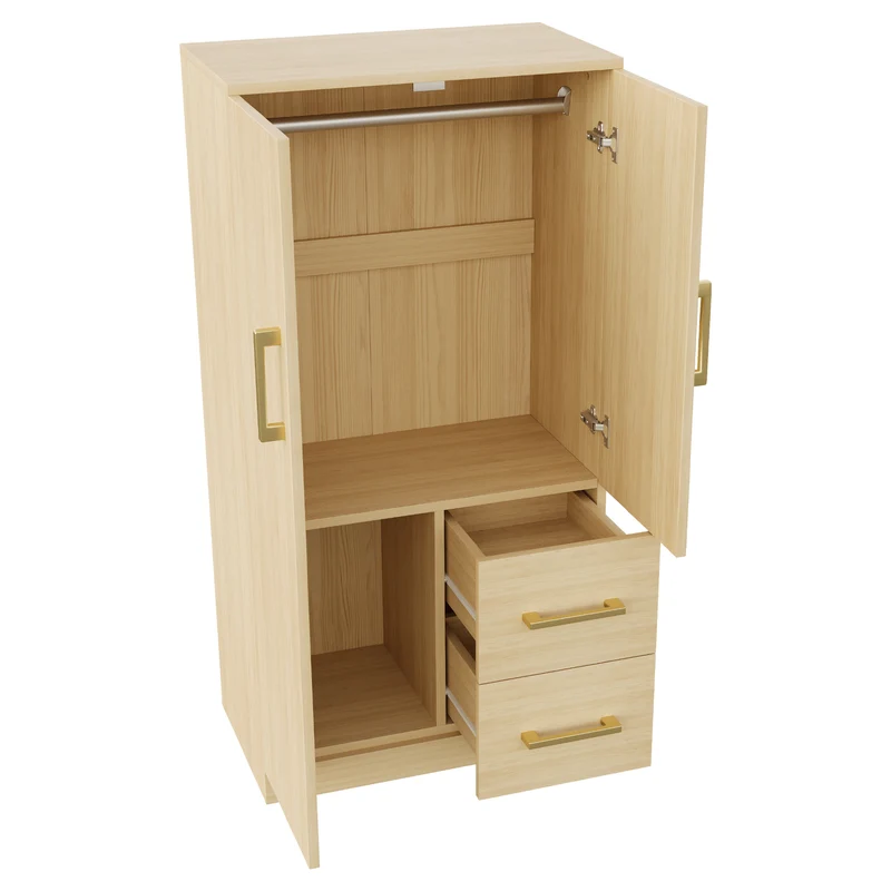 Armoire effet bois naturel avec double porte, et 2 tiroirs 70x40x135cm WAXINGHORN