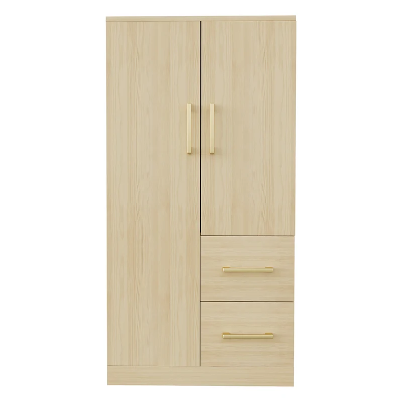 Armoire effet bois naturel avec double porte, et 2 tiroirs 70x40x135cm WAXINGHORN