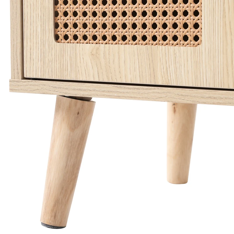 Buffet effet chêne avec 2 portes en tissage rotin et 1 tiroir VELDTBLADE