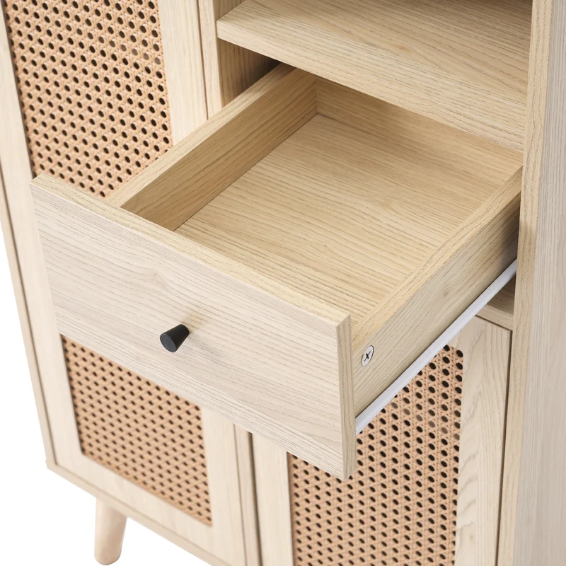 Buffet effet chêne avec 2 portes en tissage rotin et 1 tiroir VELDTBLADE