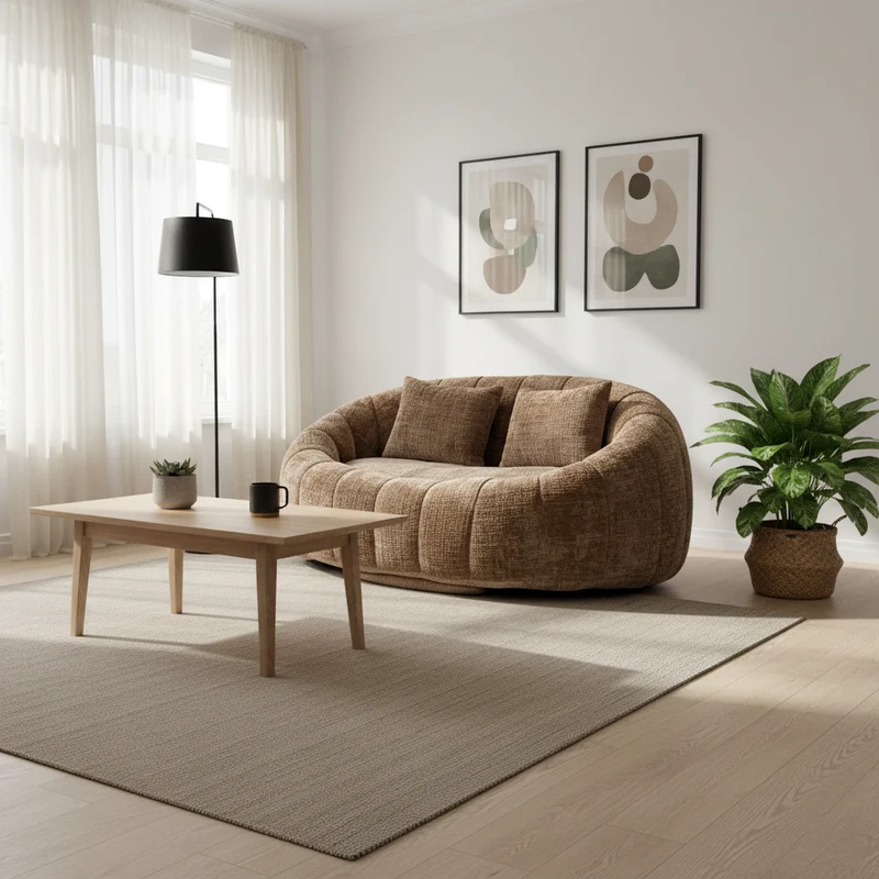 Canapé compact rond 2 places Loveseat en chenille marron BACTEROID