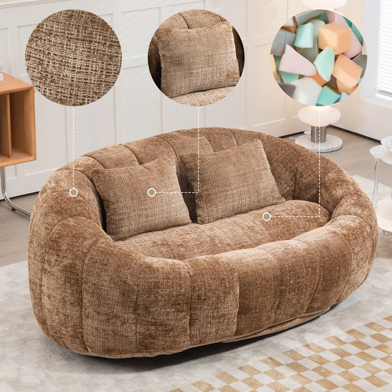 Canapé compact rond 2 places Loveseat en chenille marron BACTEROID