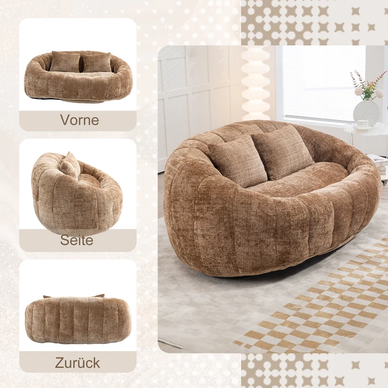 Canapé compact rond 2 places Loveseat en chenille marron BACTEROID