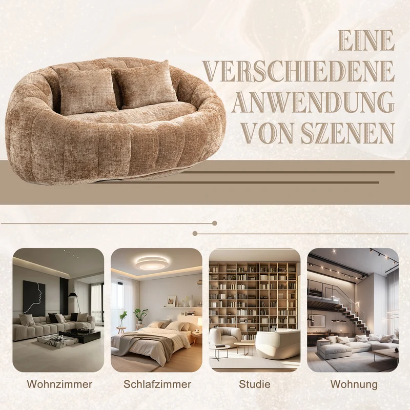 Canapé compact rond 2 places Loveseat en chenille marron BACTEROID