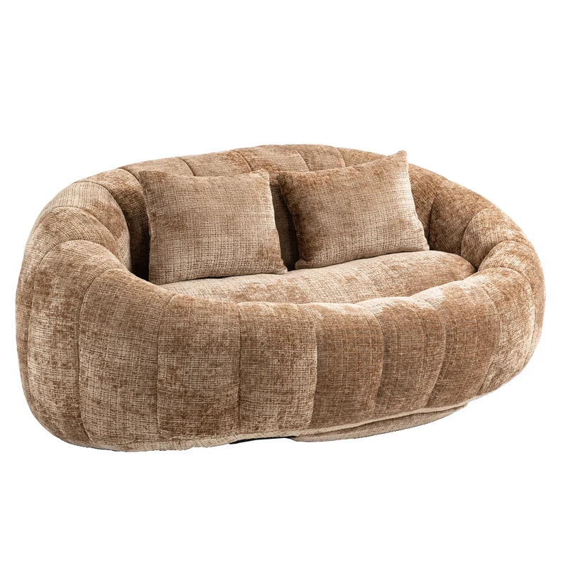 Canapé compact rond 2 places Loveseat en chenille marron BACTEROID