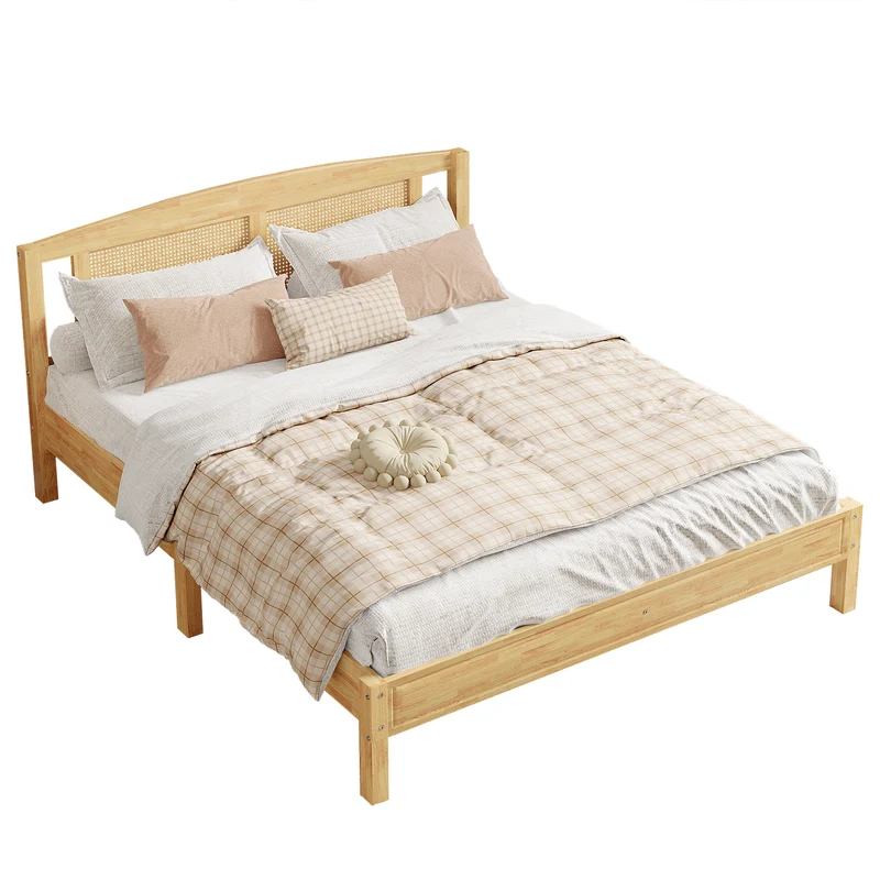 Lit double en rotin effet bois nature 165*205*94 THRUDS