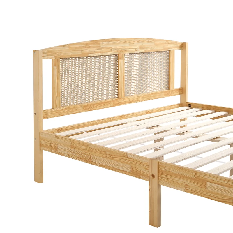 Lit double en rotin effet bois nature 165*205*94 THRUDS