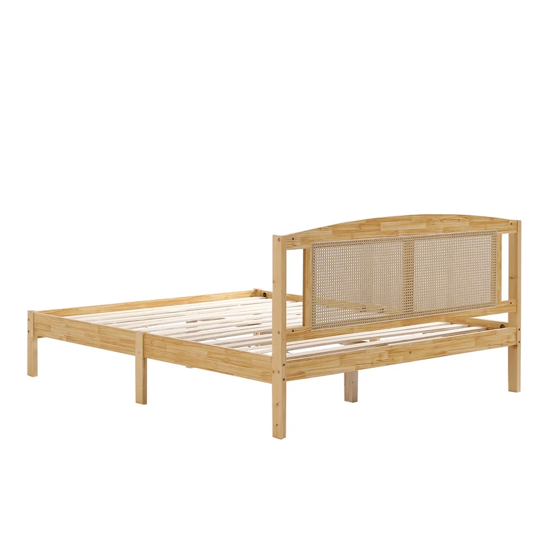 Lit double en rotin effet bois nature 165*205*94 THRUDS