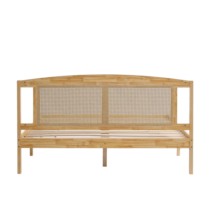 Lit double en rotin effet bois nature 165*205*94 THRUDS