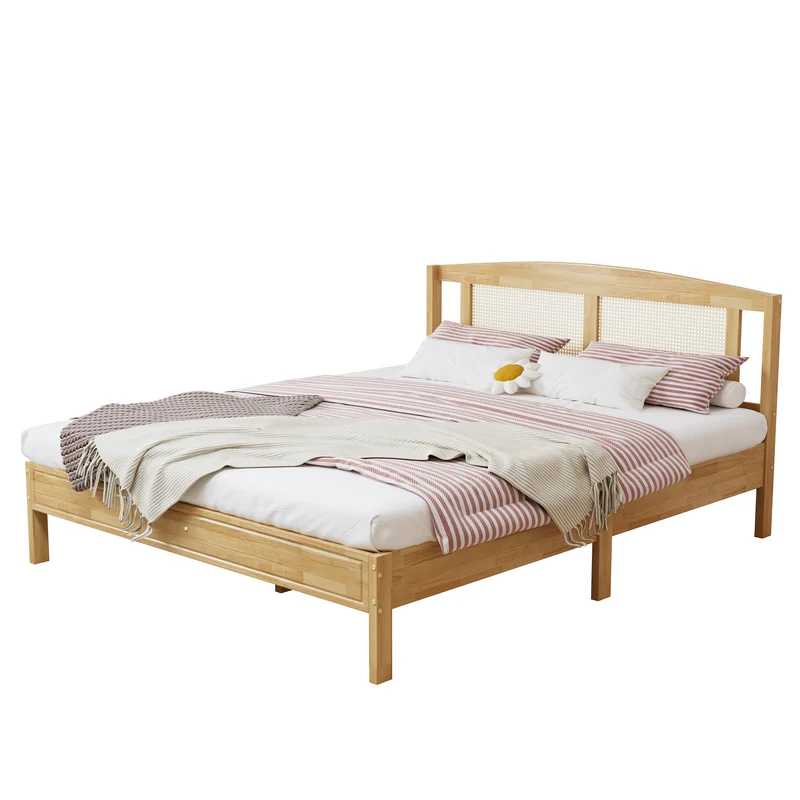 Lit double en rotin effet bois nature 165*205*94 THRUDS