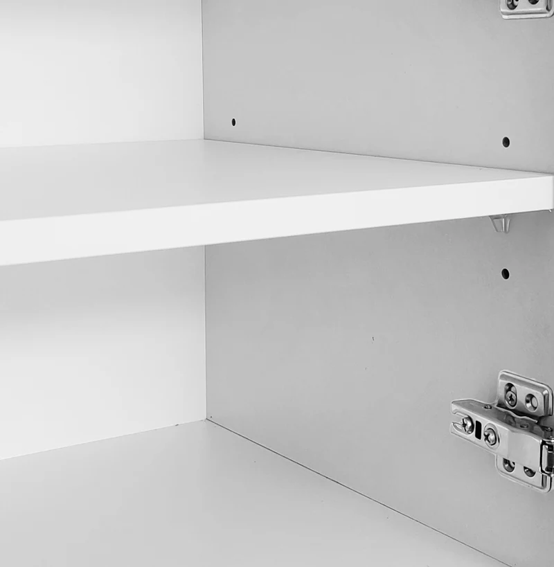 Meuble TV blanc style luxe portes texturées forme de U AEKRON