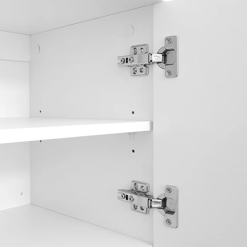 Meuble TV blanc style luxe portes texturées forme de U AEKRON