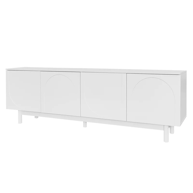 Meuble TV blanc style luxe portes texturées forme de U AEKRON