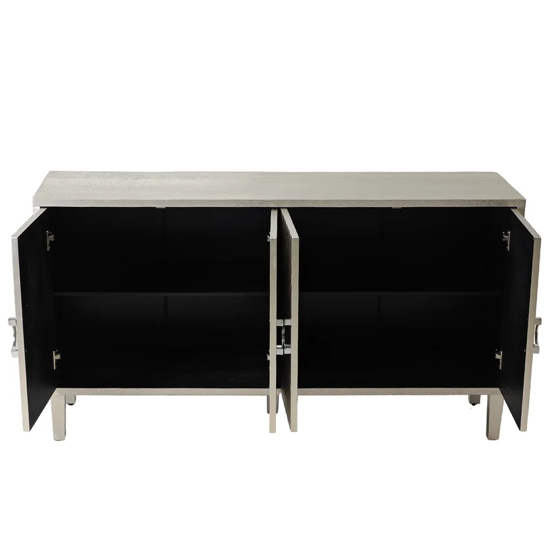 Buffet champagne argenté 4 portes poignées en alliage de zinc et façades à motif géométrique ENDOSPERM