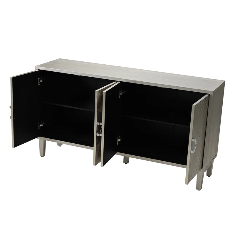 Buffet champagne argenté 4 portes poignées en alliage de zinc et façades à motif géométrique ENDOSPERM