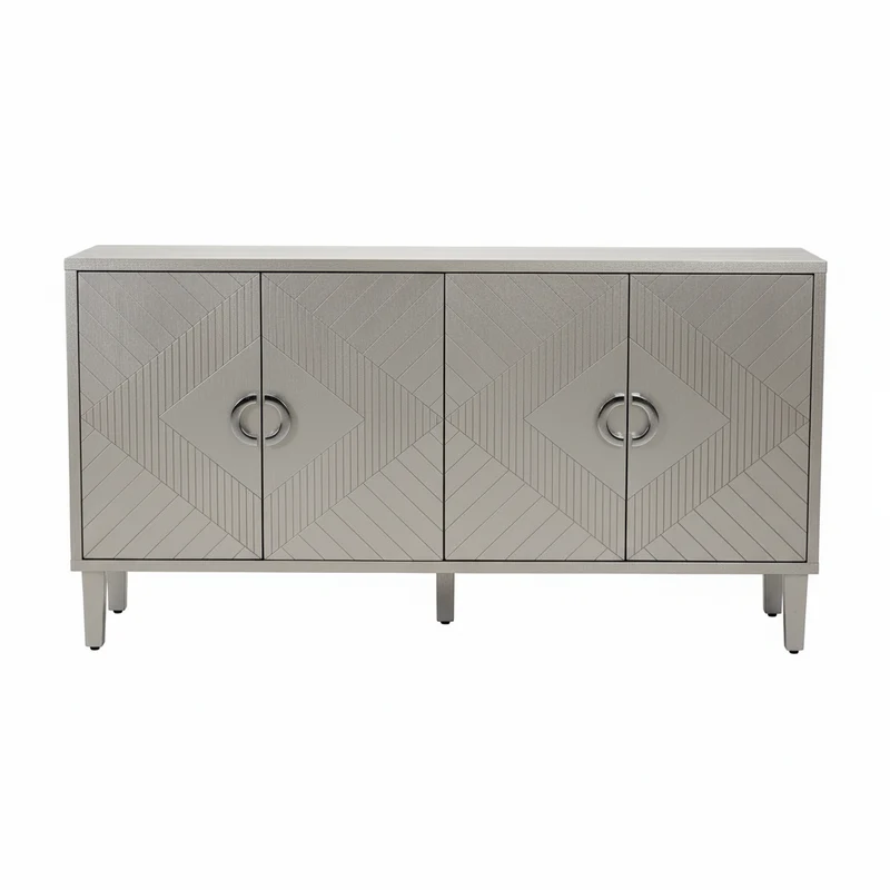 Buffet champagne argenté 4 portes poignées en alliage de zinc et façades à motif géométrique ENDOSPERM