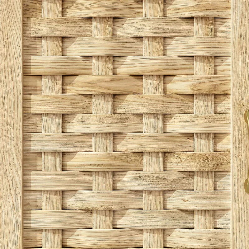 Buffet haut vaisselier de cuisine effet bois avec rotin tressé, éclairage LED ALPENGLOW