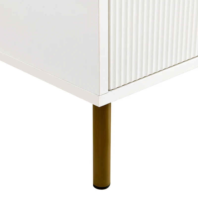 Buffet modern blanc à 6 tiroirs avec façades texturées et poignées dorées CHROMAFLASH