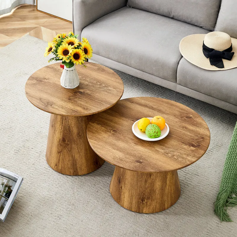 Ensemble de 2 tables basses gigognes rondes effet bois (50×48 cm & 60×35 cm) CYPRESSARA